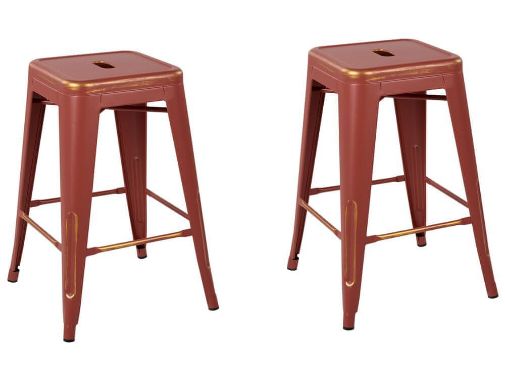 Beliani Sada 2 barových stoličiek 60 cm červená/zlatá CABRILLO